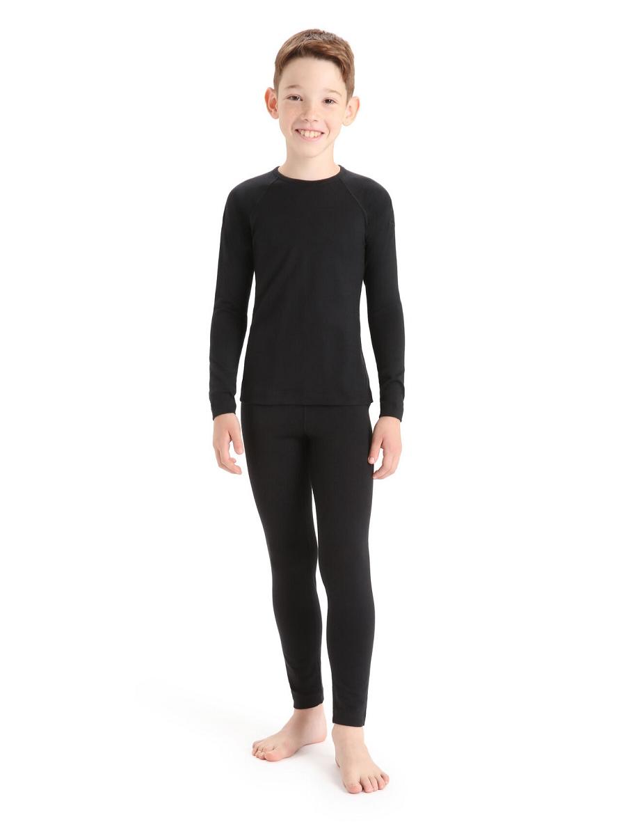 Kids' Icebreaker Merino 200 Oasis Crewe Thermal Top Long Sleeve Black | CA 1002WNBY